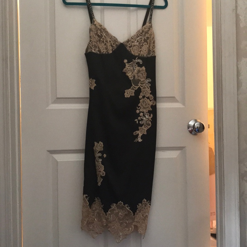 Black gold and pearls gorgeous cocktail dress